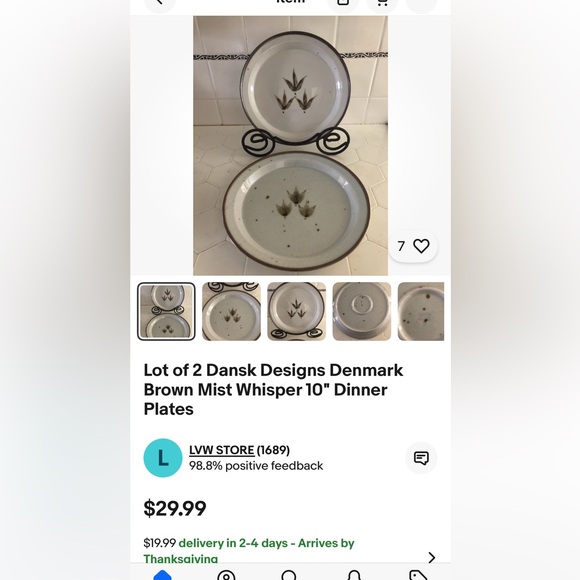 2 Dansk Brown Mist Whisper 10” Dinner Plates. 1980s design by Niels Refsgaard. - Picture 7 of 7